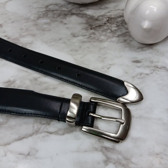 SNAKE EYES Men's Black Leather Golf Metal Concho Belt Size 36 - Picture 2 of 9